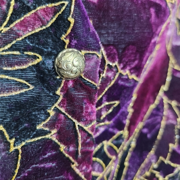 Vintage Retro Purple Velvet Leaf Pattern Whimsigoth Vest 80s Size 14 Fits Large - Picture 3 of 12